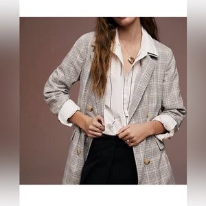 New Free People Olivia Plaid Blazer L $178 Belted Jacket Neutral lined
